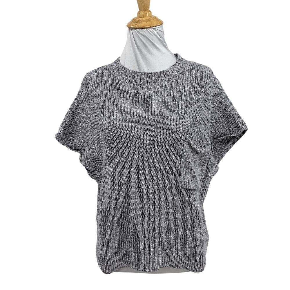 FP Beach Sweater Womens L Large Iron Freya Ribbed Knit Pocket Boxy Free People